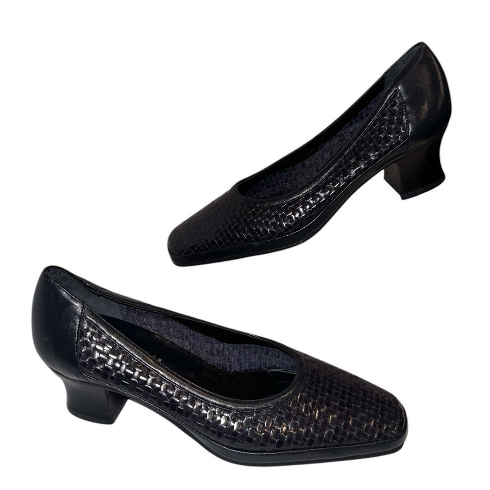 Rangoni Firenze VTG Basketweave Italian Leather Loafers Navy Shoes 7 B Old Money - Picture 2 of 9